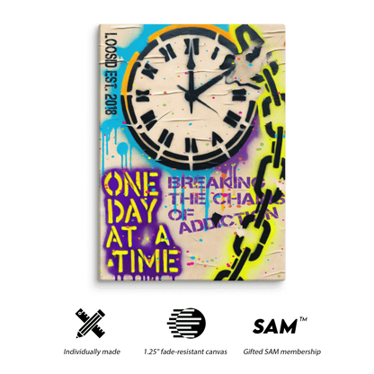 Inspirational sobriety art with bold urban design elements