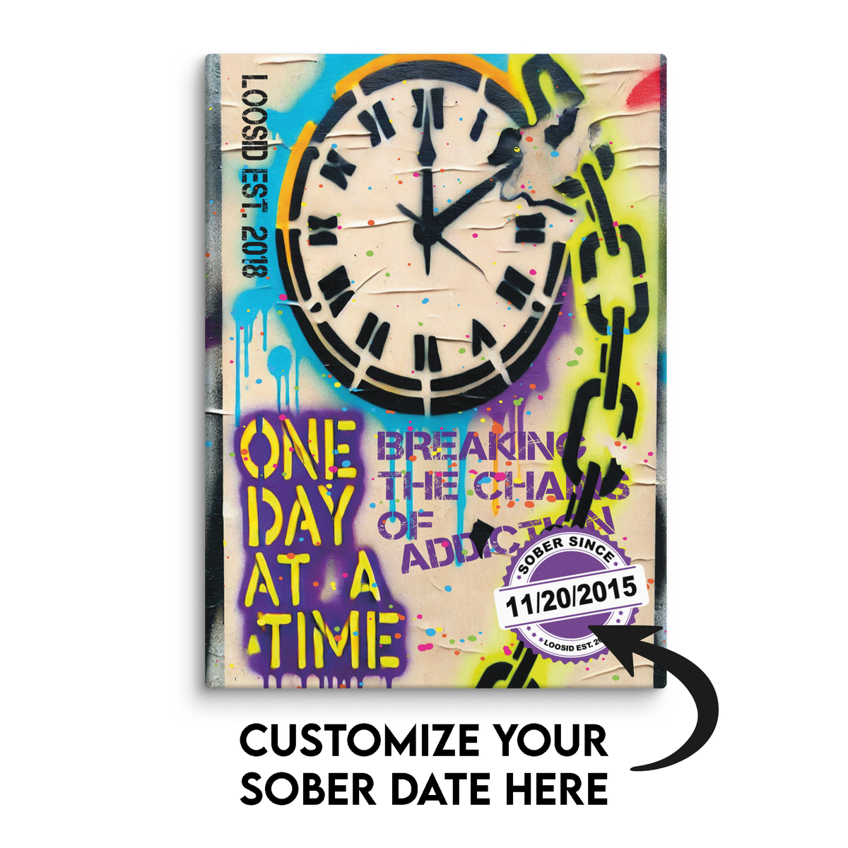 One Day At A Time Canvas w/ Personalized Sobriety Date