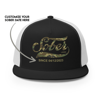 Sober Since Camo Trucker Hat w/Personalized Date