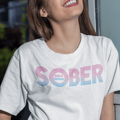 Women's Retro Sober Since T-Shirt w/ Personalized Sobriety Date