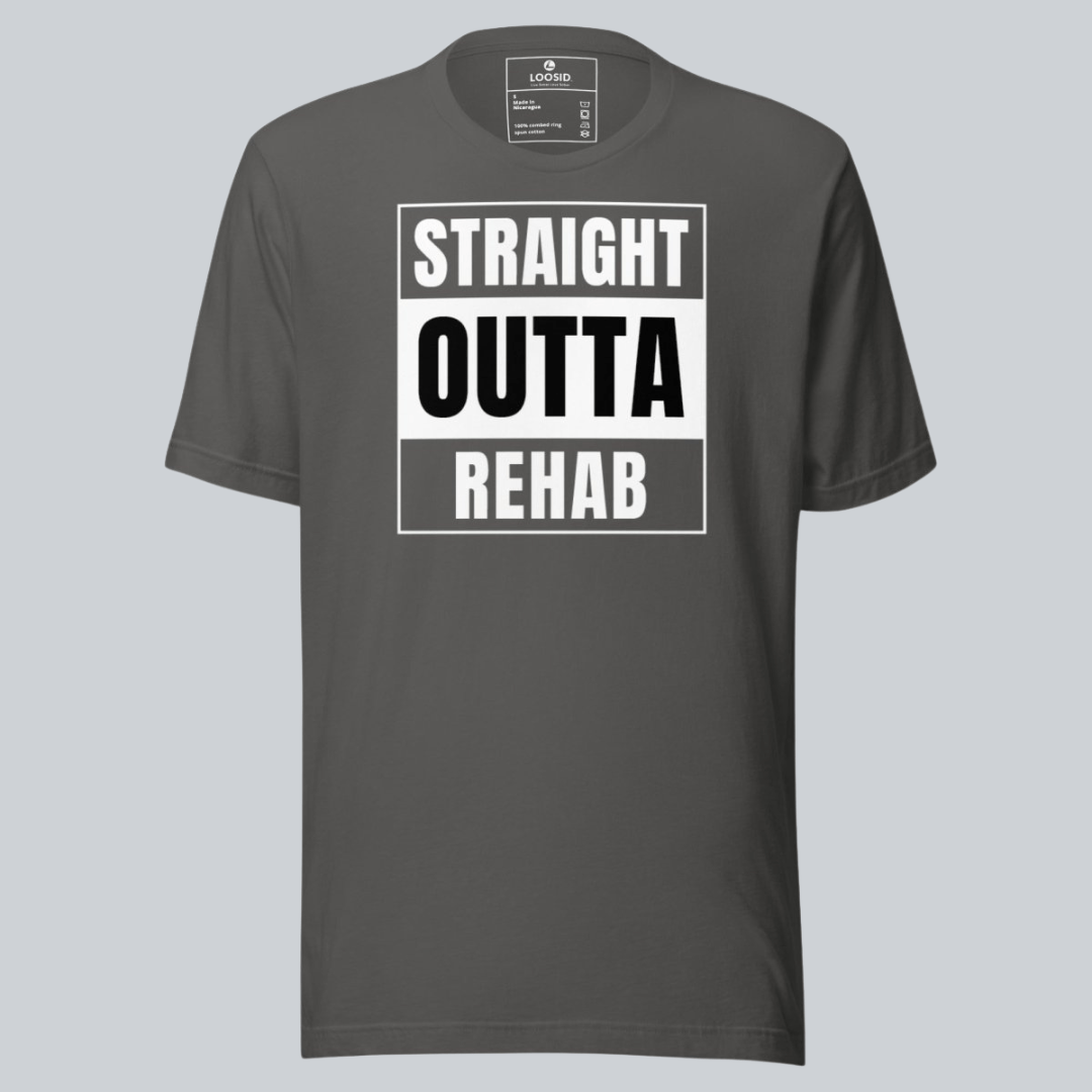 Straight Outta Rehab Sober T Shirt close-up view (view 12)