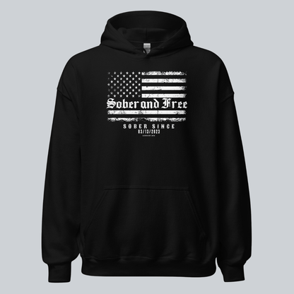 Recovery Hoodie | Sober and Free Custom Sobriety Date Sweatshirt
