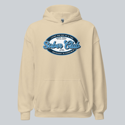 Sober Club Badge Unisex Hoodie with Custom Sobriety Date