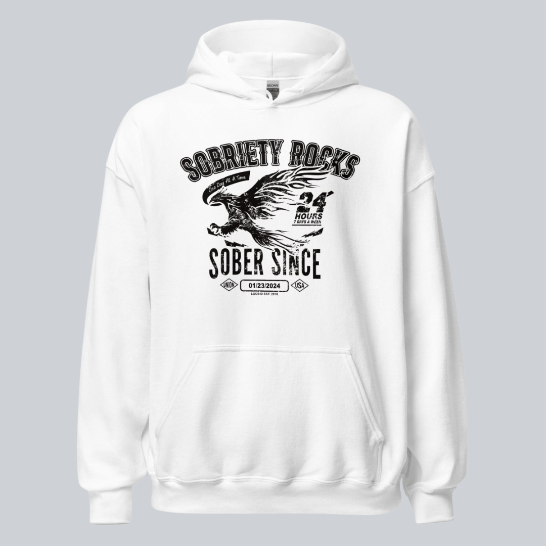 Sobriety Rocks | Men's Sober Since Hoodie with Custom Sobriety Date