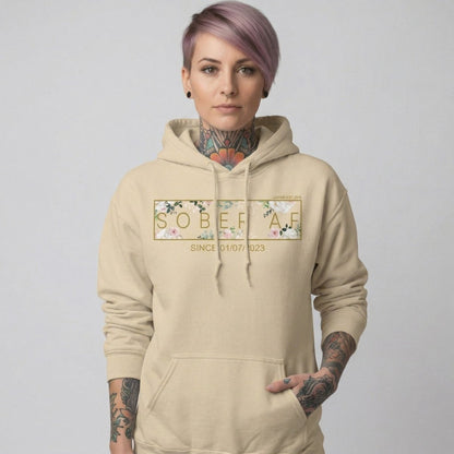 Recovery Hoodie | Women's Sober AF Flower Hoodie with Custom Date