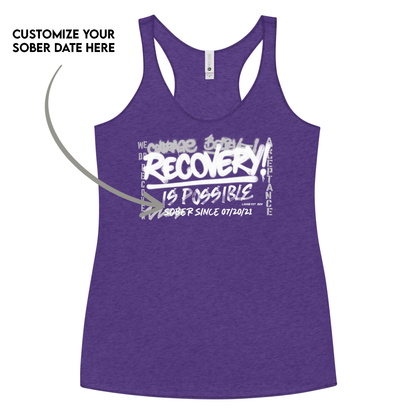Women’s Recovery Is Possible Racerback Tank w/ Personalized Sobriety Date