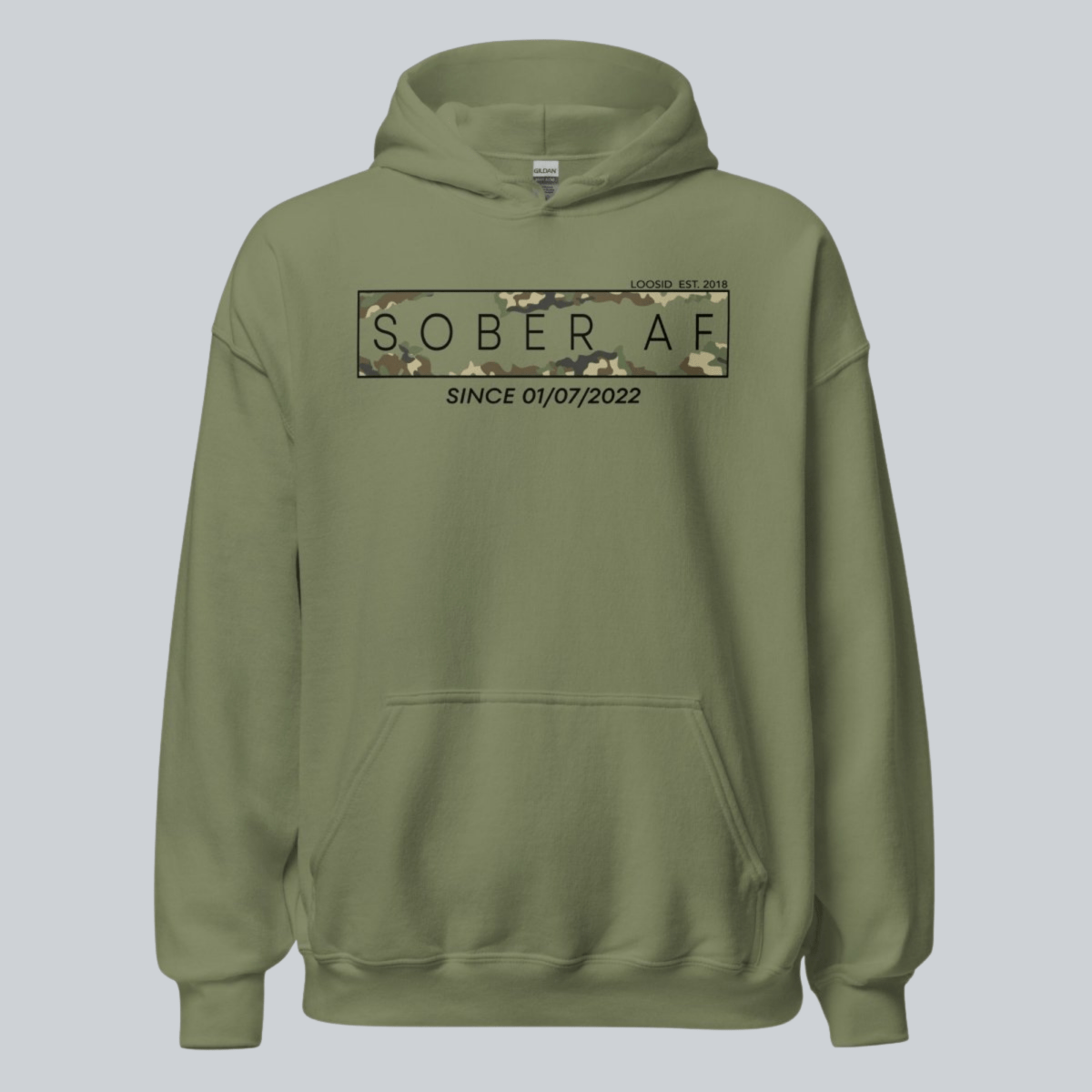 Recovery Hoodie | Men's Sober AF Camo Hoodie with Custom Sober Date