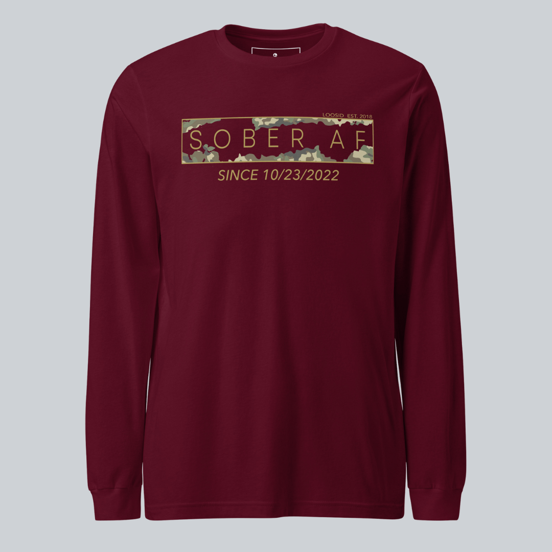 Sober AF Camo Crewneck Sweatshirt w/ Personalized Sobriety Date