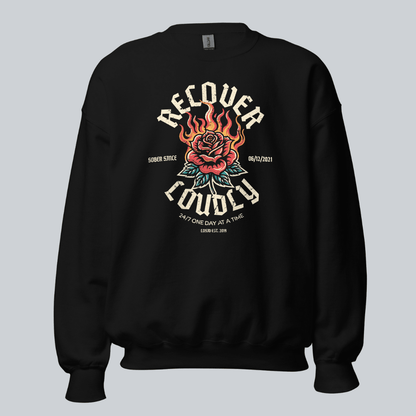 Recover Loudly Sweatshirt with Custom Sobriety Date