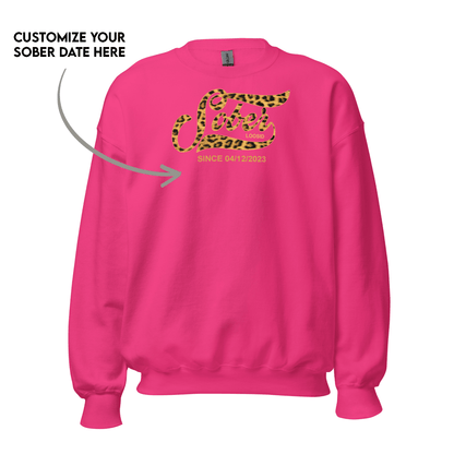 Leopard Sober Since Sweatshirt w/ Personalized Sobriety Date