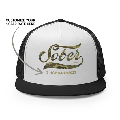 Sober Since Camo Trucker Hat w/Personalized Date