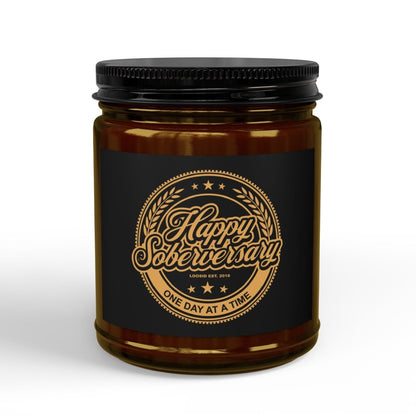 Loosid Happy Soberversary Scented Soy Candles with Black Lid Sobriety Gift featuring the design