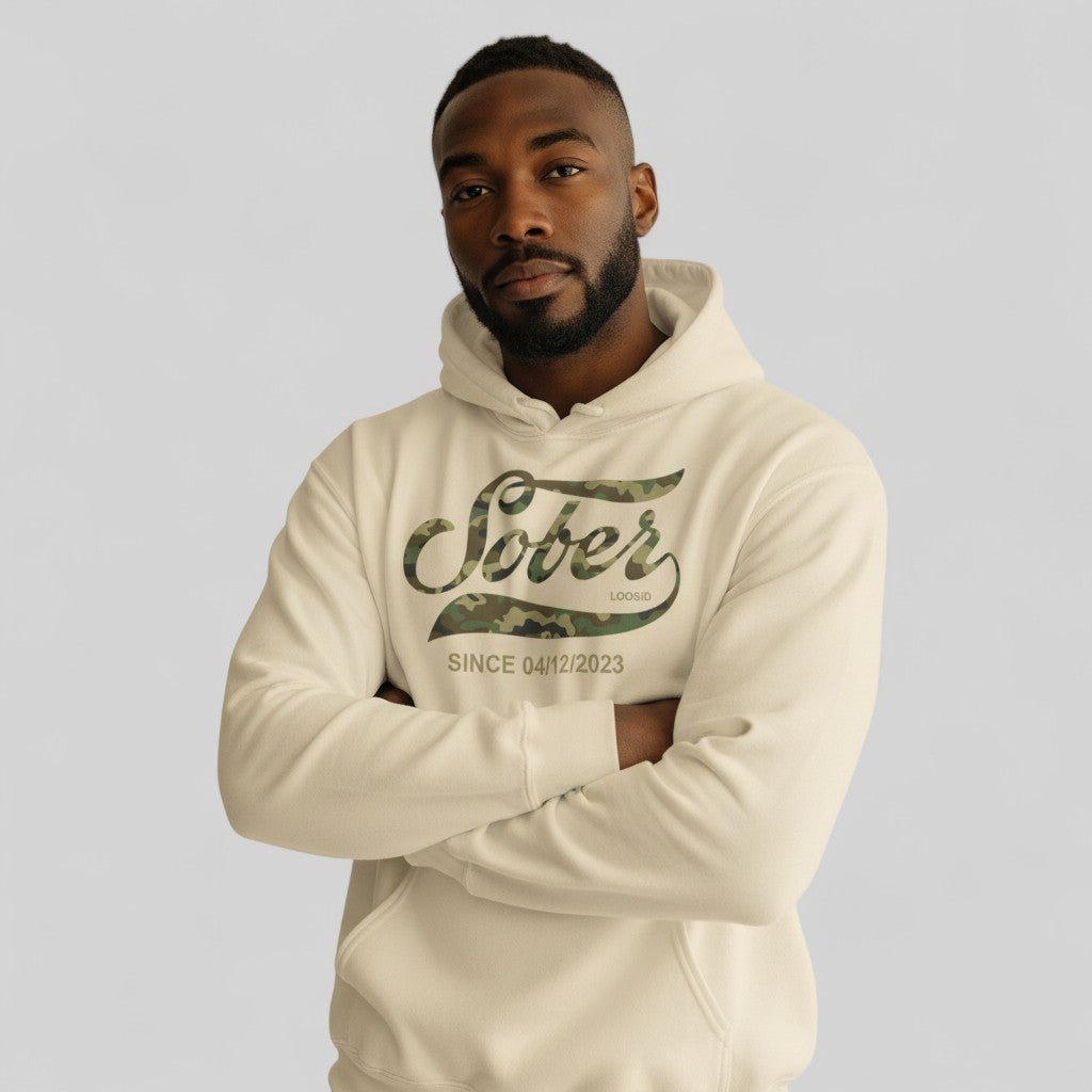 Recovery Hoodie | Sober Since Camo Hoodie with Personalized Date