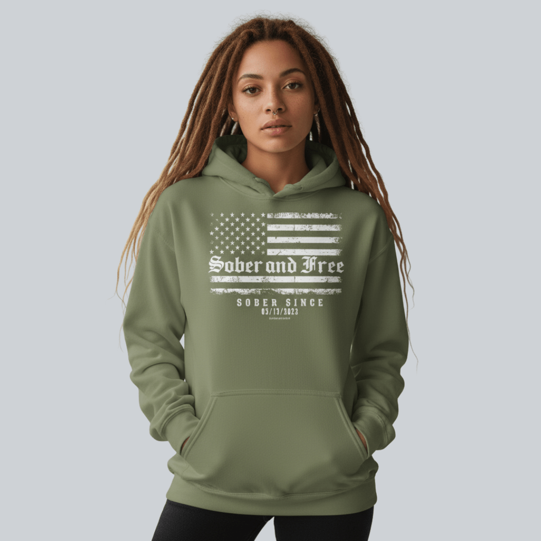 Recovery Hoodie | Sober and Free Custom Sobriety Date Sweatshirt