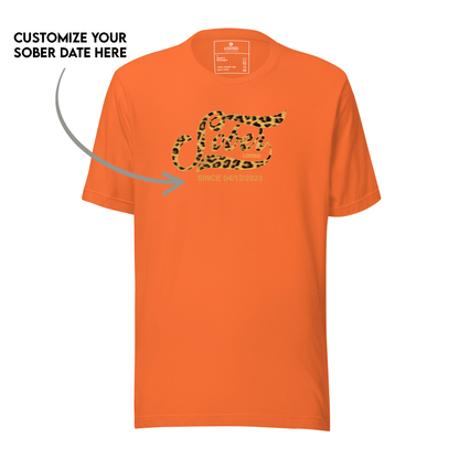Leopard Sober Since T-Shirt w/ Personalized Sobriety Date
