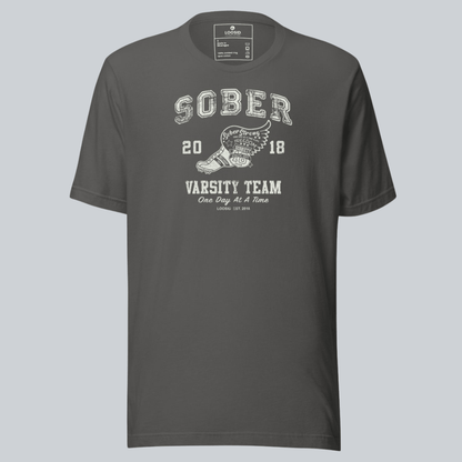 Close-up of the Sober Varsity graphic printed on a Sober Shirt (view 12)