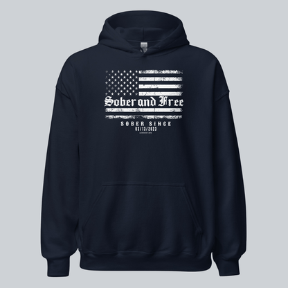 Recovery Hoodie | Sober and Free Custom Sobriety Date Sweatshirt