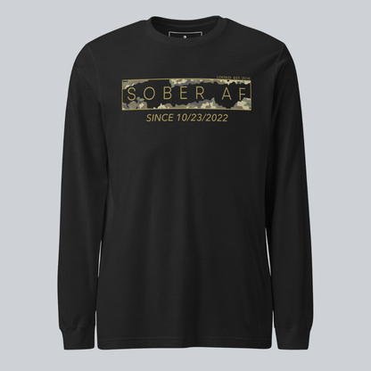 Men's Sober AF Camo Long Sleeve T-shirt with Custom Sobriety Date