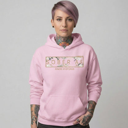 Recovery Hoodie | Women's Sober AF Flower Hoodie with Custom Date