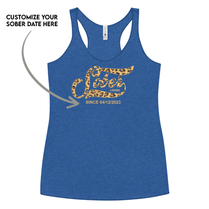 Leopard Sober Since Racerback Tank w/ Personalized Sobriety Date