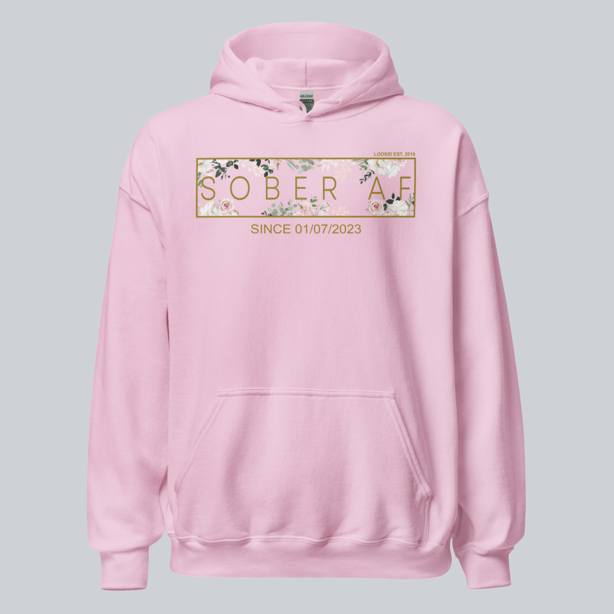 Recovery Hoodie | Women's Sober AF Flower Hoodie with Custom Date