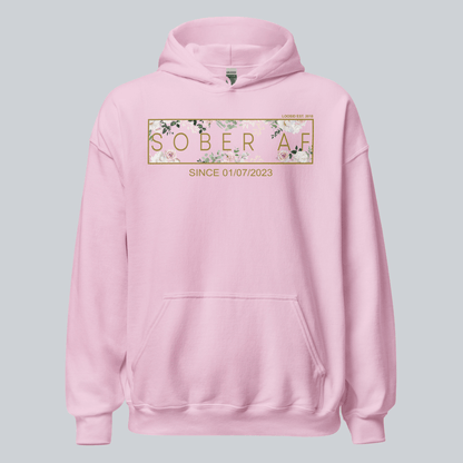 Recovery Hoodie | Women's Sober AF Flower Hoodie with Custom Date