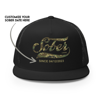 Sober Since Camo Trucker Hat w/Personalized Date