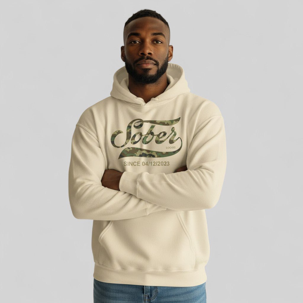 Recovery Hoodie | Sober Since Camo Hoodie with Personalized Date