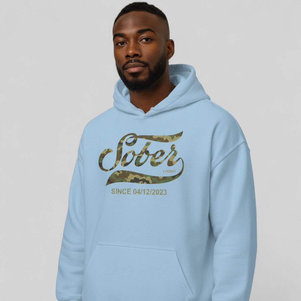 Recovery Hoodie | Sober Since Camo Hoodie with Personalized Date