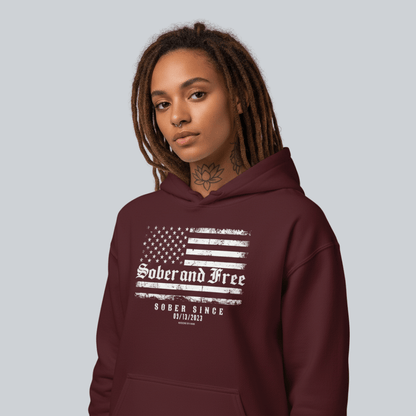 Recovery Hoodie | Sober and Free Custom Sobriety Date Sweatshirt