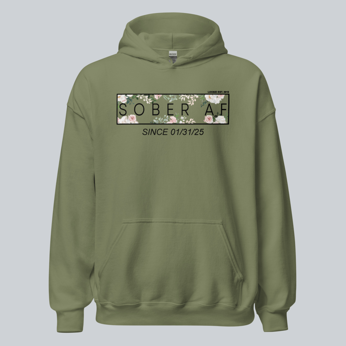 Recovery Hoodie | Women's Sober AF Flower Hoodie with Custom Date