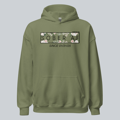 Recovery Hoodie | Women's Sober AF Flower Hoodie with Custom Date