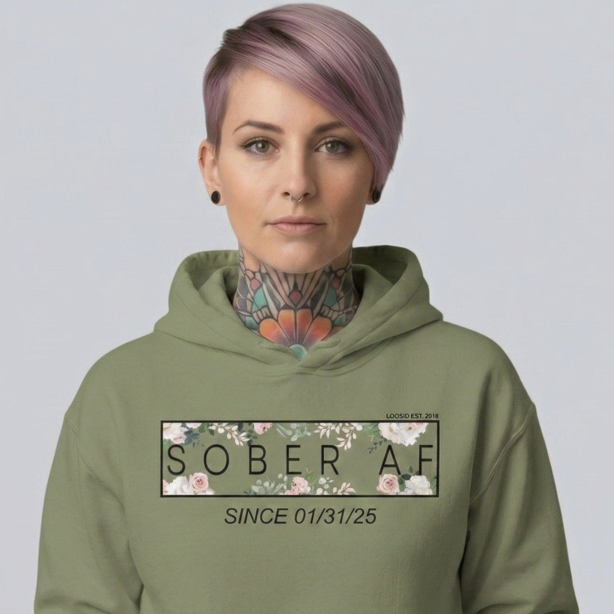 Recovery Hoodie | Women's Sober AF Flower Hoodie with Custom Date