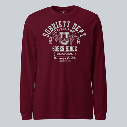 Men's Sobriety Dept Sober AF 24/7 Long Sleeve T-shirt with Custom Sobriety Date