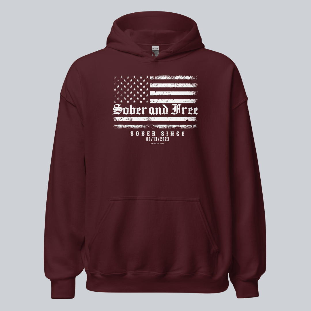Recovery Hoodie | Sober and Free Custom Sobriety Date Sweatshirt