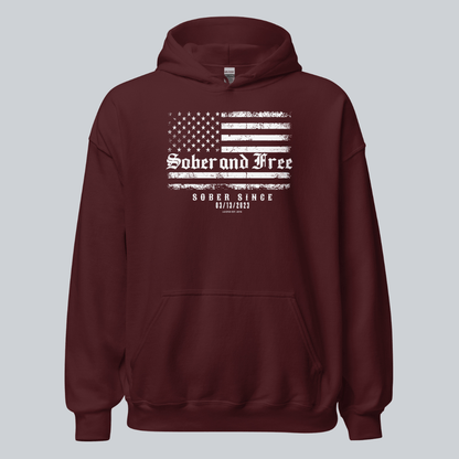 Recovery Hoodie | Sober and Free Custom Sobriety Date Sweatshirt