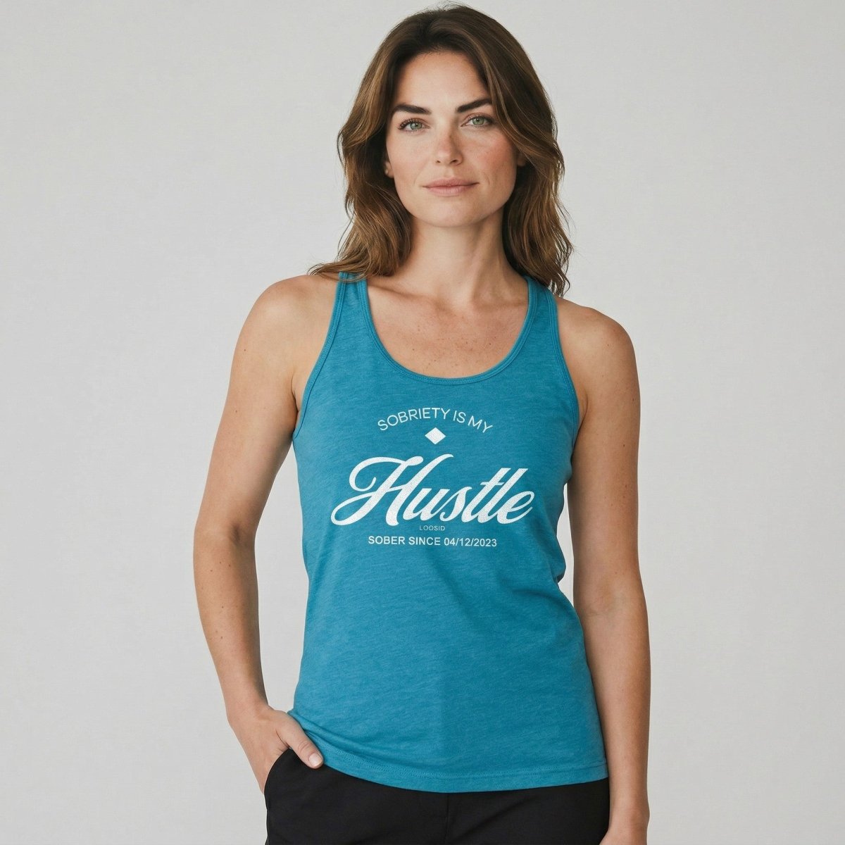 Hustle Women's Racerback Tank w/Personalize Sober Date
