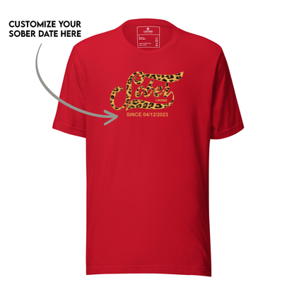 Leopard Sober Since T-Shirt w/ Personalized Sobriety Date