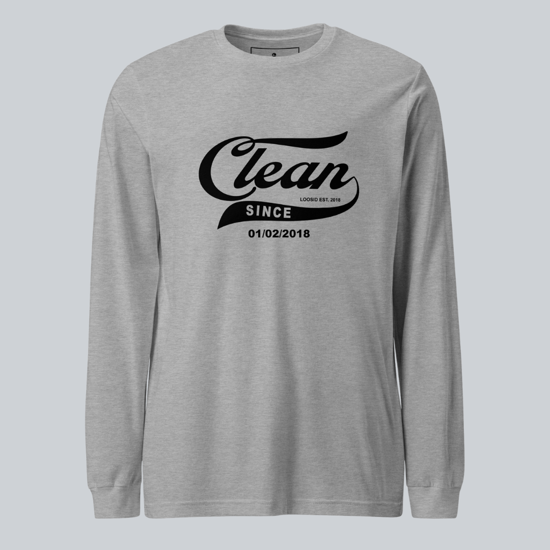 Men's Clean & Sober Long Sleeve T-shirt with Custom Sobriety Date