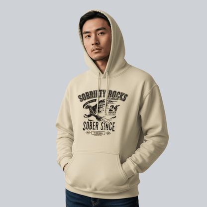 Sobriety Rocks | Men's Sober Since Hoodie with Custom Sobriety Date