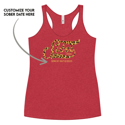 Leopard Sober Since Racerback Tank w/ Personalized Sobriety Date