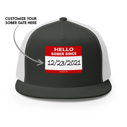 Women's Hello Sober Since Trucker Cap w/ Personalized Sobriety Date