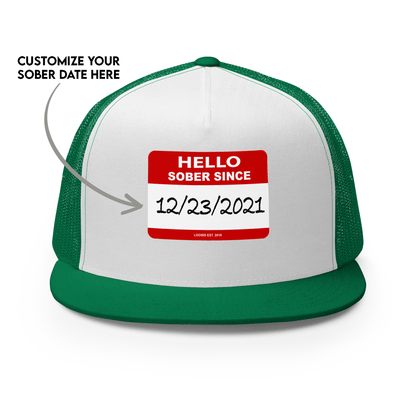 Women's Hello Sober Since Trucker Cap w/ Personalized Sobriety Date