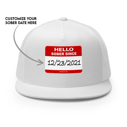 Women's Hello Sober Since Trucker Cap w/ Personalized Sobriety Date