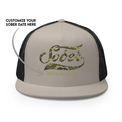 Sober Since Camo Trucker Hat w/Personalized Date