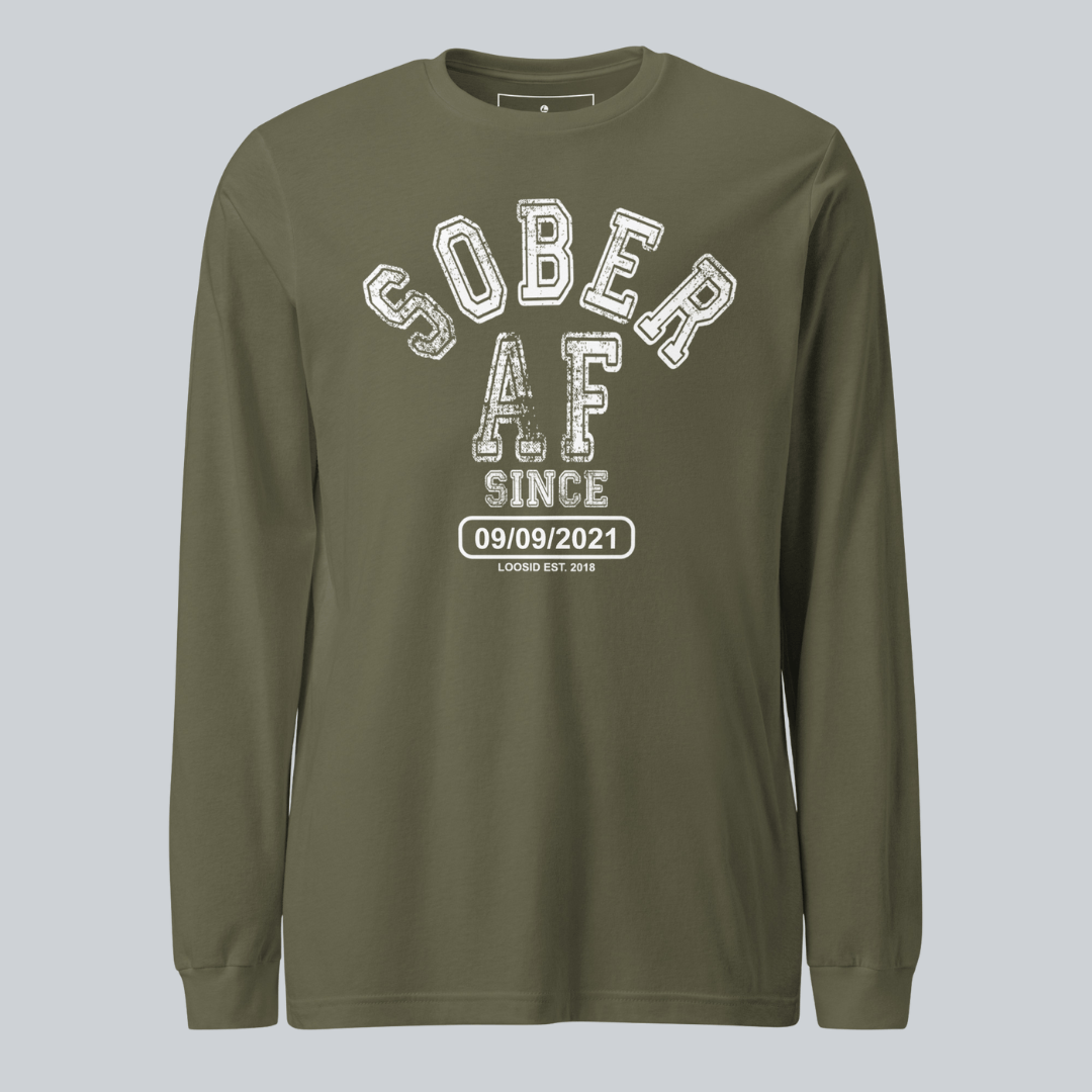 Men's Sober AF Since Long Sleeve T-shirt with Custom Sobriety Date