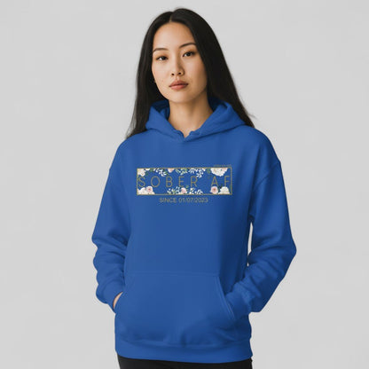 Recovery Hoodie | Women's Sober AF Flower Hoodie with Custom Date