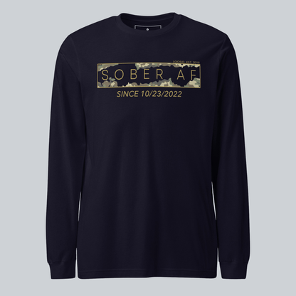 Sober AF Camo Crewneck Sweatshirt w/ Personalized Sobriety Date
