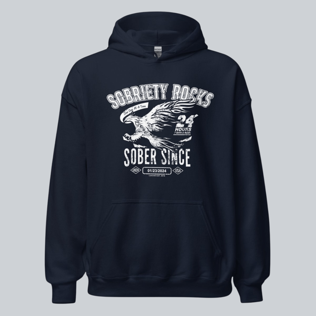 Sobriety Rocks | Men's Sober Since Hoodie with Custom Sobriety Date