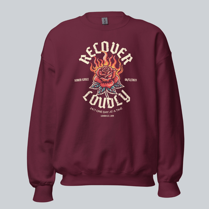 Recover Loudly Sweatshirt with Custom Sobriety Date